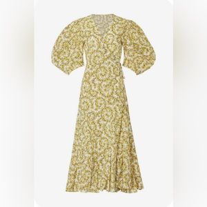RHODE Fiona yellow floral puff sleeve wrap dress